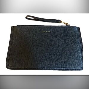 Anne Klein Black Faux Leather Wristlet Purse Gold Accents